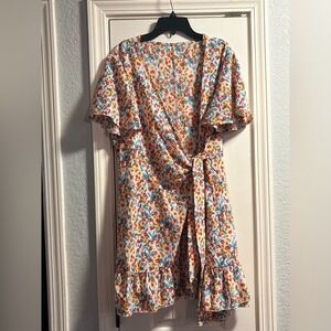 Women's Floral Wrap Dress Size Large Summer Boho